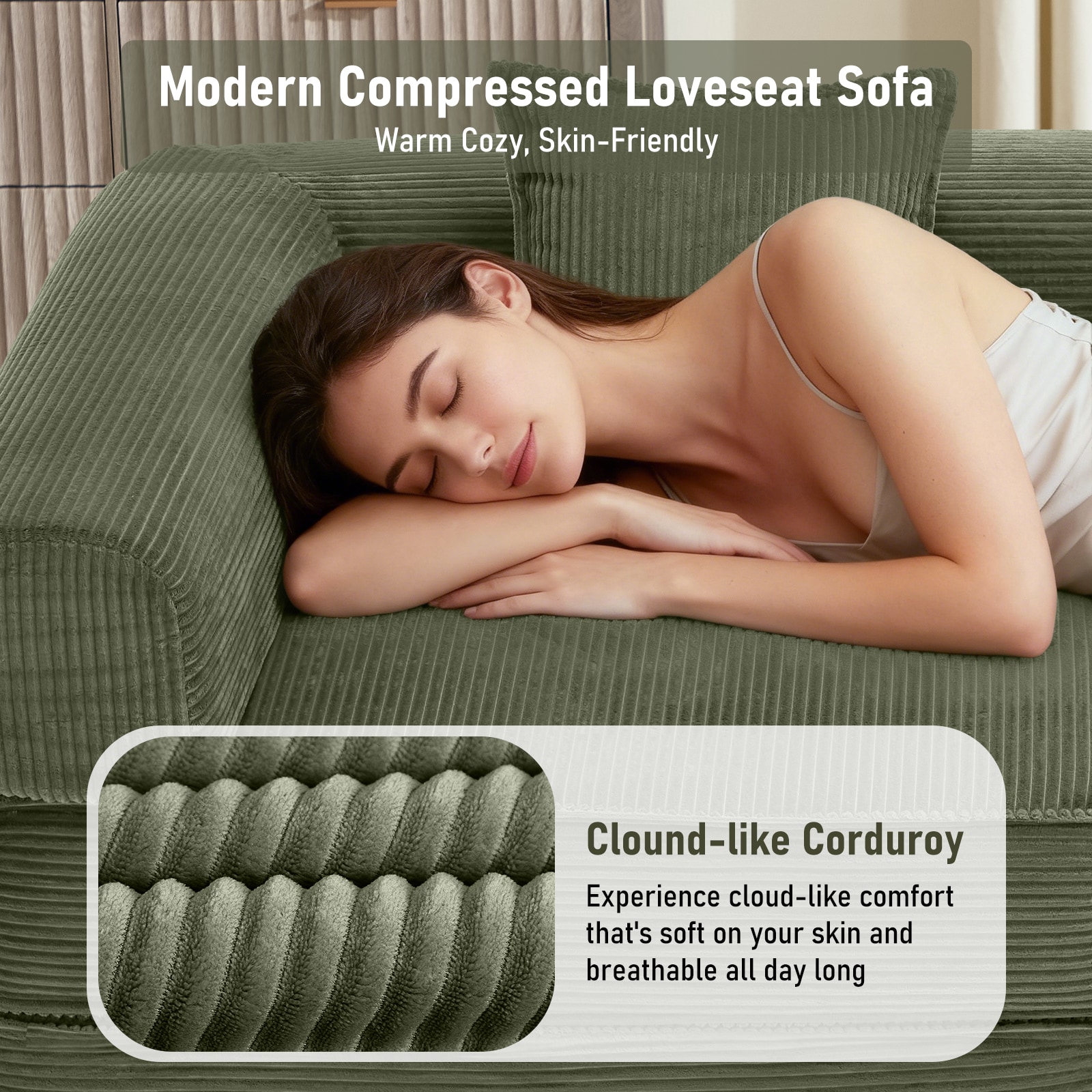 Convertible Sleeper Sofa Bed Modular Corduroy Couch With Pillows_voghion.com
